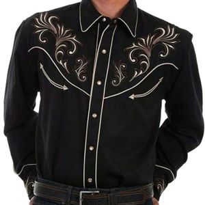 Scully Long Sleeve Snap Front Western Shirt - Black with Floral Scroll Design